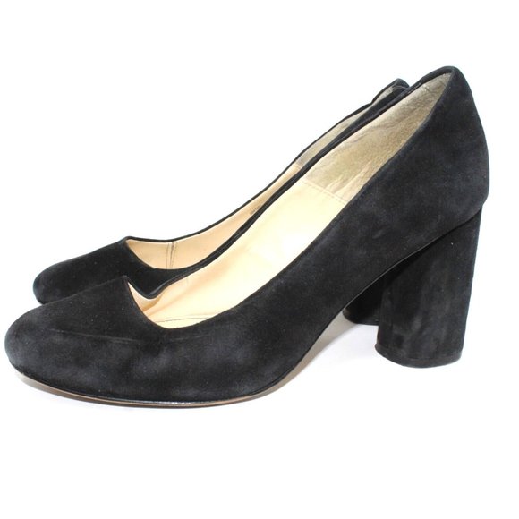ISOLA Womens Size 10M Black Suede Round Cap Toe Block High Heels Classic Pumps - Picture 6 of 14